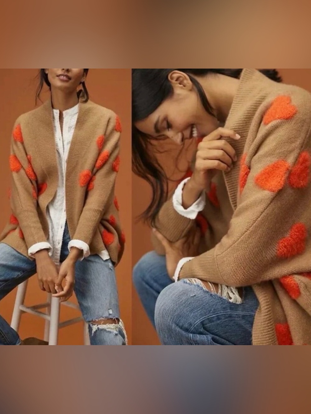 Anthropologie Boucle Heart Knit Kimono One Size